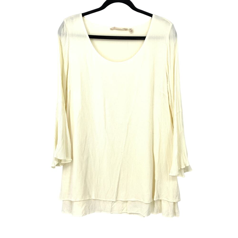 Soft Surroundings Shirt Womens Medium Cream Crinkled Gauze Bell Sleeve Tunic